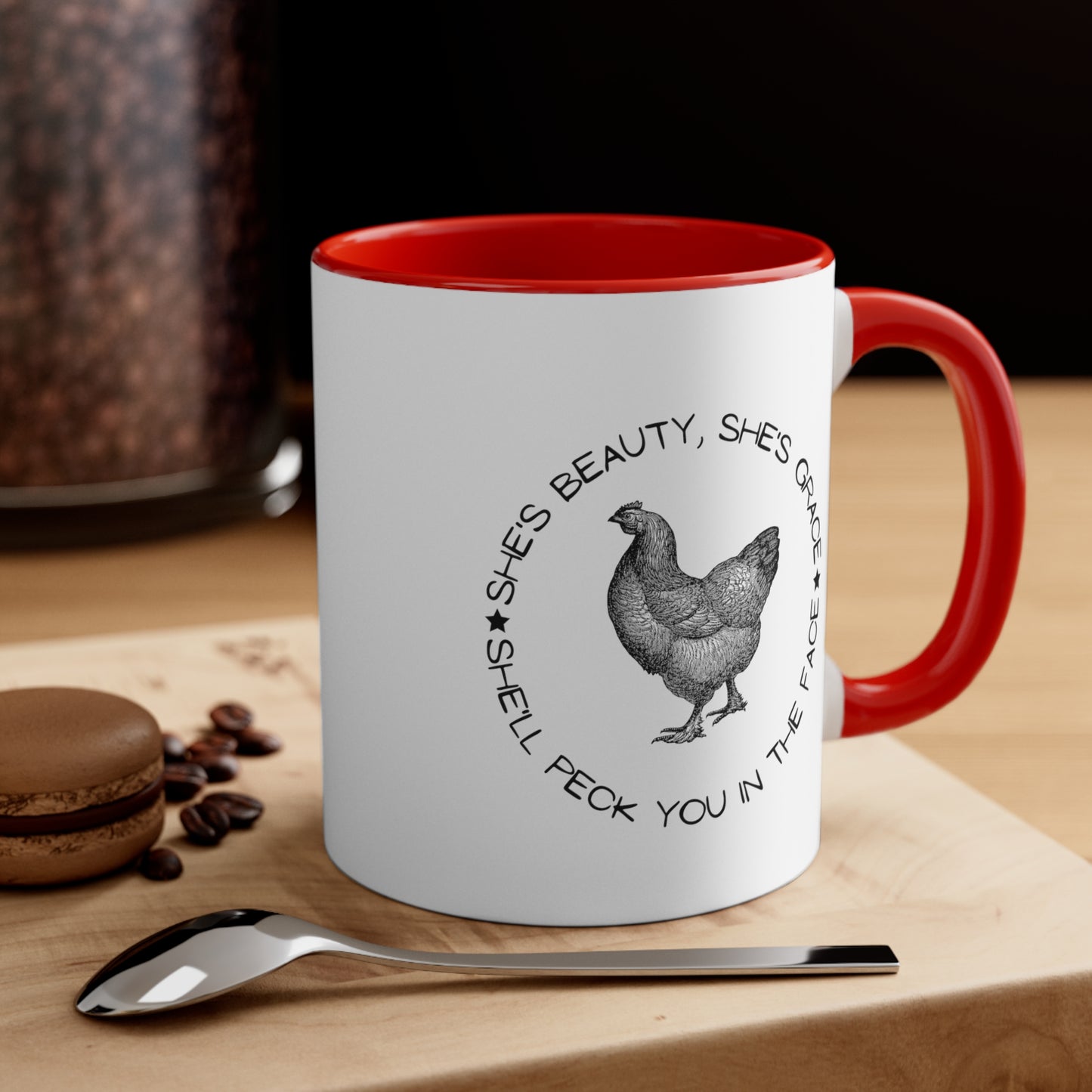 Peck You in the Face  11oz Mug funny Chicken Gift chicken mug farmer gift red counter