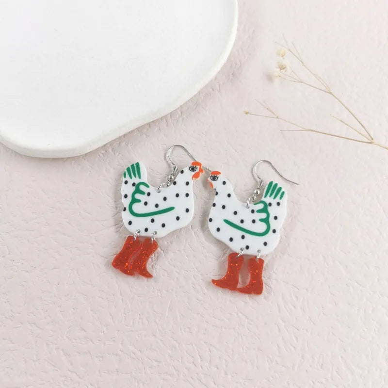 Dangly chicken earrings - chicken gift - farmer gift - funny earrings 