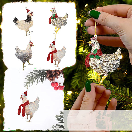 5 Chicken Christmas Tree Ornaments - Chicken Gift