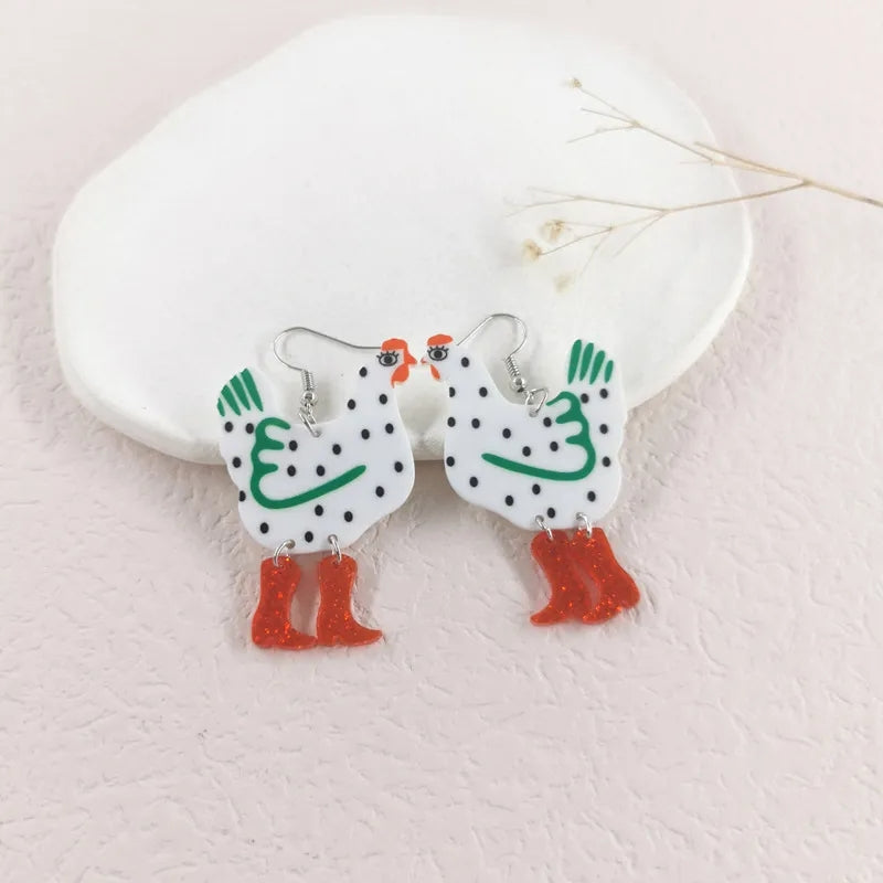 Dangly chicken earrings - chicken gift - farmer gift - funny earrings 